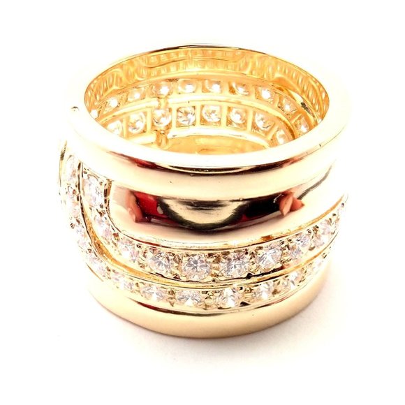 Authentic! Cartier 18k Yellow Gold Diamond Wide Band Ring Size 51 US 5 3/4 - Picture 4 of 11